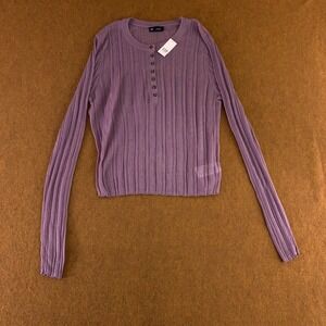 Gap Womens Size XL Purple Sheer Rib Knit Henley Sweater NWT *Flaw